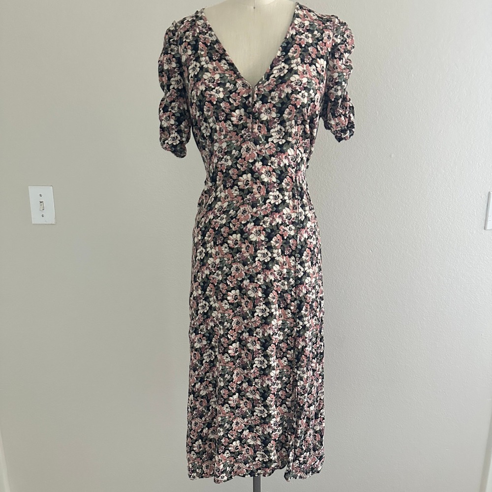 Abercrombie & Fitch Floral Midi Dress Small Petite Black Cottagecore Cutout Back